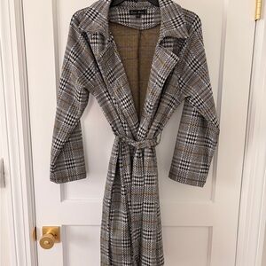 Love Tree Plaid Belted Trench Coat